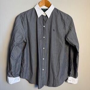 Vintage Lauren Ralph Lauren Womens Striped Button Down Shirt French Cuffs M